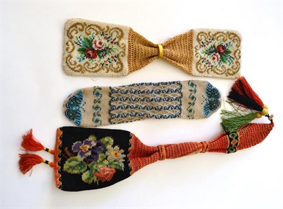 Lot 5297 - A Trio of Floral Miser's or Stocking Purses, showing different styles and techniques. The earliest