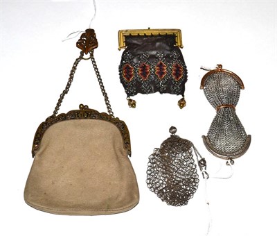 Lot 5306 - A Late 18th Century or Early 19th Century Coin Purse, designed as a small grey mesh sack with...