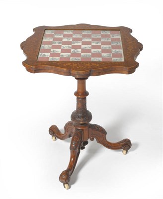 Lot 1316 - A Victorian Carved Walnut and Floral Marquetry Games Top Tripod Table, 3rd quarter 19th...