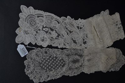 Lot 5355 - Antique Lace: Two good 19th century Belgian lace lappets, the first an unusual needle lace example