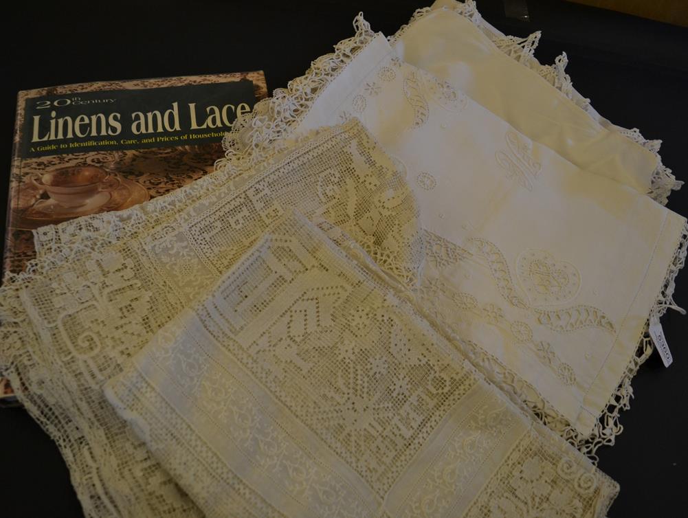 Lot 5360 - A Good Selection of Fine Embroidered and Lace Edged Household Linens, to include: a linen...