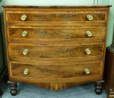 Lot 1318 - A George IV Mahogany, Rosewood Crossbanded and Boxwood Strung Bowfront Chest, 2nd quarter 19th...