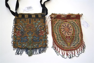 Lot 5364 - Two Fine Quality French Beaded Bags, 1900-1920, loom woven with very detailed designs. The...