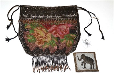 Lot 5367 - A Good Metal Beaded Bag, circa 1900, both sides woven with roses and buds in red pink and pale...