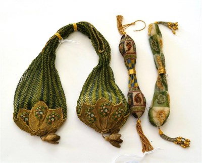 Lot 5368 - Three Very Good Examples of Miser's Purses: The largest, in two shades of green, with two...