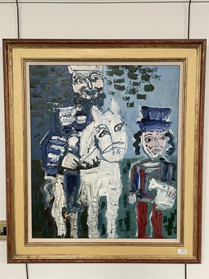 Lot 1073 - Joash Woodrow (1927-2006) ''Two Men and a Horse'' Oil on board, 78cm by 66cm  Provenance: 108...