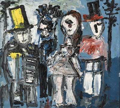 Lot 1072 - Joash Woodrow (1927-2006) ''Four Figures in Historical Costume'' Oil on board, 68cm by 76cm...