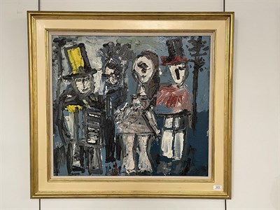 Lot 1072 - Joash Woodrow (1927-2006) ''Four Figures in Historical Costume'' Oil on board, 68cm by 76cm...