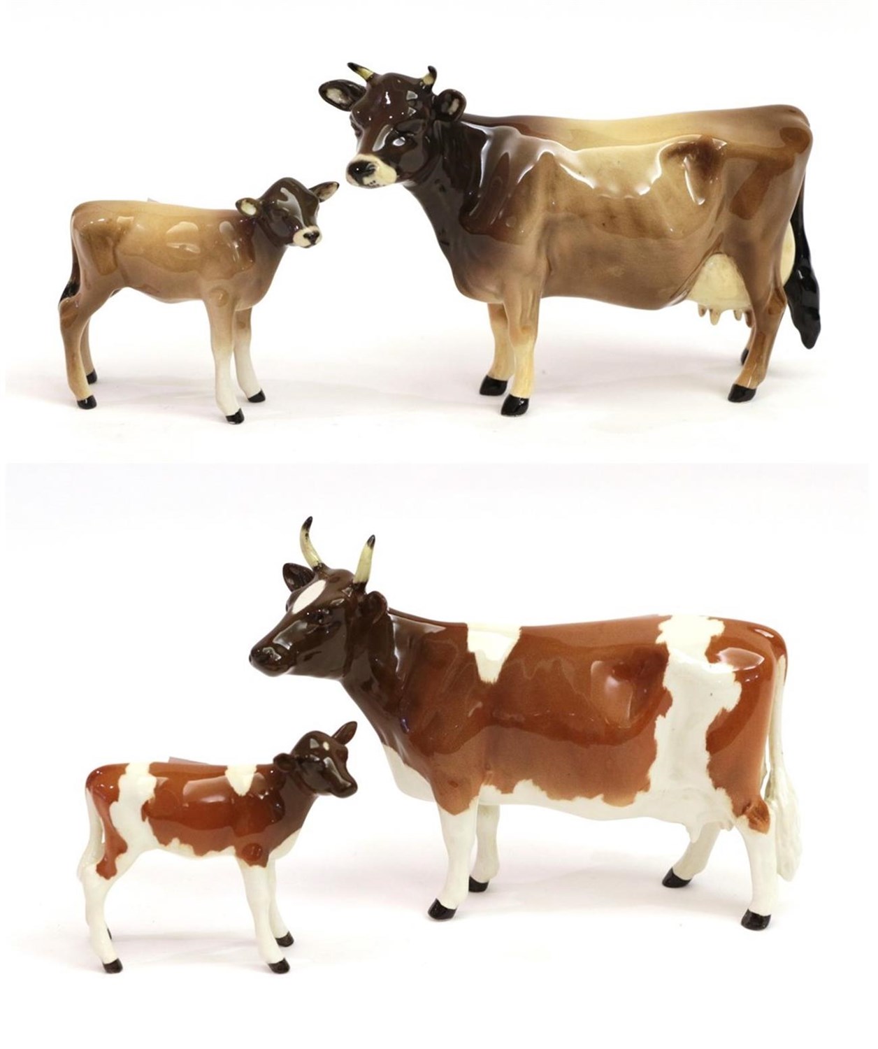 Lot 5 - Beswick Ayrshire Cow Ch. ''Ickham Bessie'', model No. 1350 and Ayrshire Calf, model No. 1249B,...