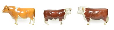 Lot 10 - Beswick Cattle Comprising: Hereford Bull, first version, model No. 1363A and Hereford Cow,...
