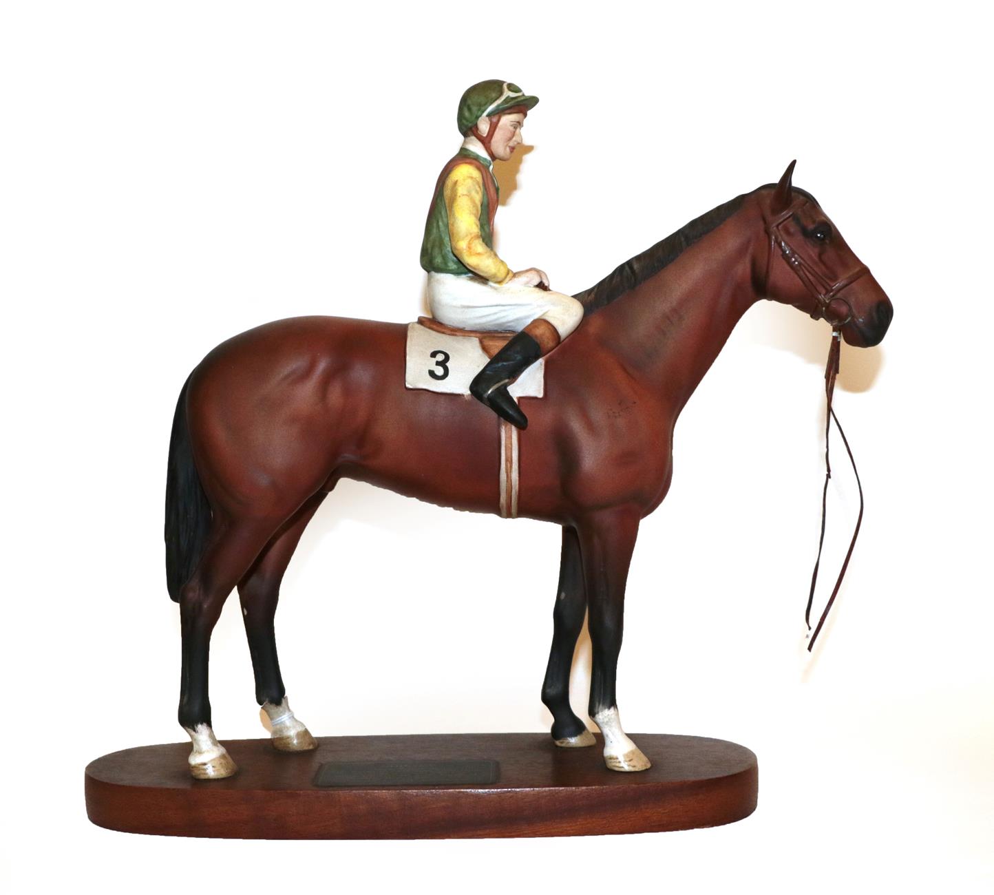 Lot 13 - Beswick Connoisseur Horse 'Nijinsky - Lester Piggott Up', model No. 2352, bay matt, on wooden...