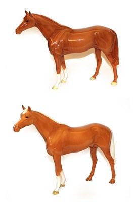 Lot 30 - Beswick Large Racehorse, model No. 1564, chestnut gloss and another palamino gloss (2)
