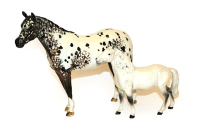 Lot 35 - Beswick Pony (Head up), model No. 1197, grey gloss and Appaloosa Stallion, model No. 1772,...