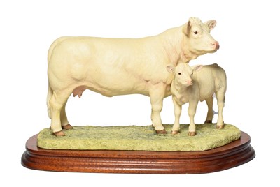 Lot 69 - Border Fine Arts 'Charolais Cow and Calf' (Style One), model No. L137 by Ray Ayes, limited...