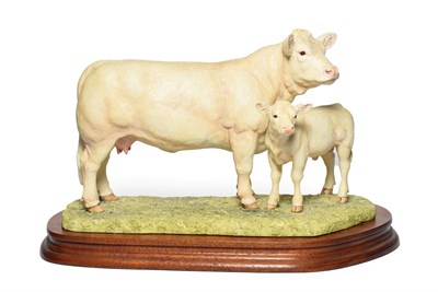 Lot 70 - Border Fine Arts 'Charolais Cow and Calf' (Style One), model No. L137 by Ray Ayres, limited edition
