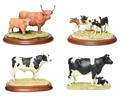 Lot 78 - Border Fine Arts Cow Groups Including: 'Holstein Bull', model No. B0308 by Kirsty Armstrong,...