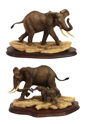 Lot 83 - Border Fine Arts Elephant Models: 'Bull African Elephant', limited edition 298/750 and 'Cow and...