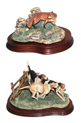 Lot 94 - Border Fine Arts 'Forrard Away' (Three Hounds Chasing a Fox), model No. L64 by Elizabeth Waugh,...