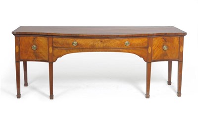 Lot 1335 - A George III Mahogany, Crossbanded and Boxwood Serpentine Front Sideboard, late 18th century,...