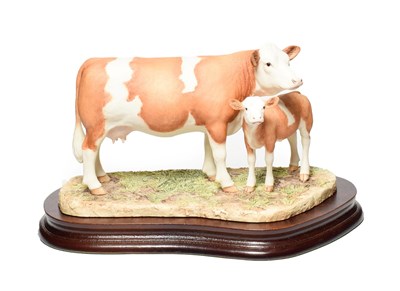 Lot 156 - Border Fine Arts 'Simmental Cow and Calf' (Style Two), model No. L103 by Ray Ayres, limited edition
