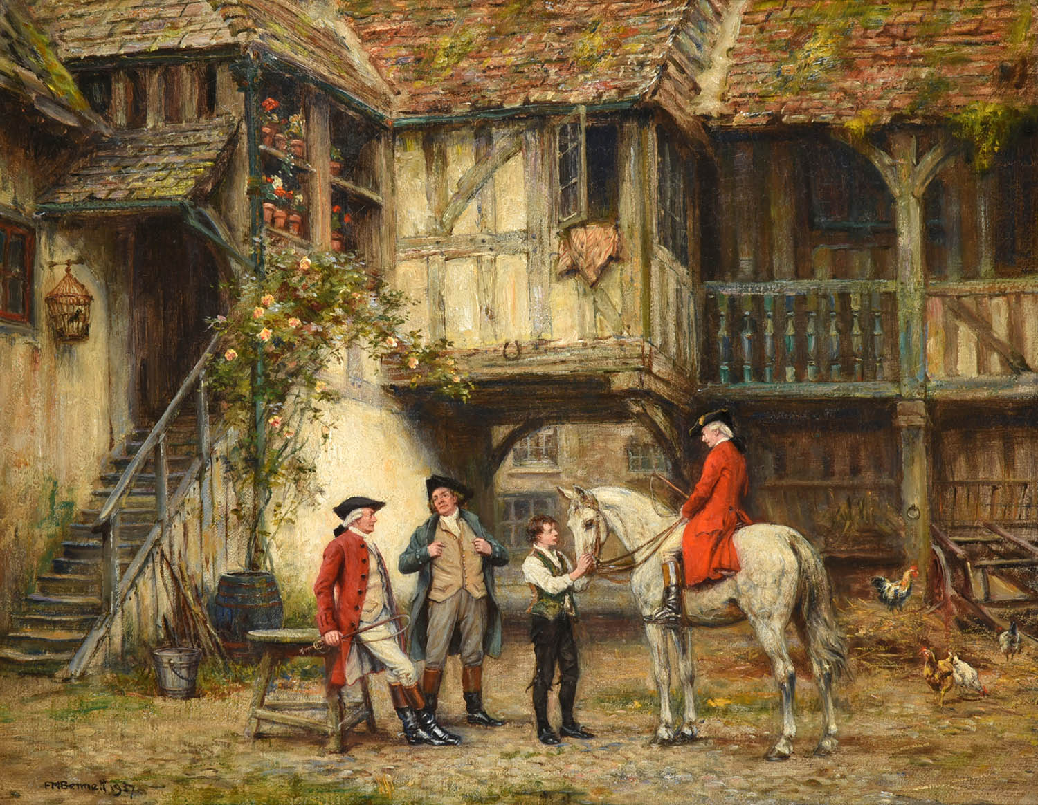 Lot 1034 - Frank Moss Bennett (1874-1952)  Return from the hunt Signed and dated 1937, oil on canvas,...