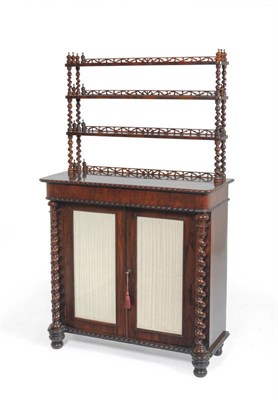 Lot 1351 - A William IV Rosewood Chiffonier, mid 19th century, the superstructure with three shelves,...