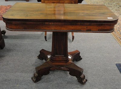 Lot 1352 - A William IV Rosewood Foldover Card Table, 2nd quarter 19th century, the hinged lid enclosing a red