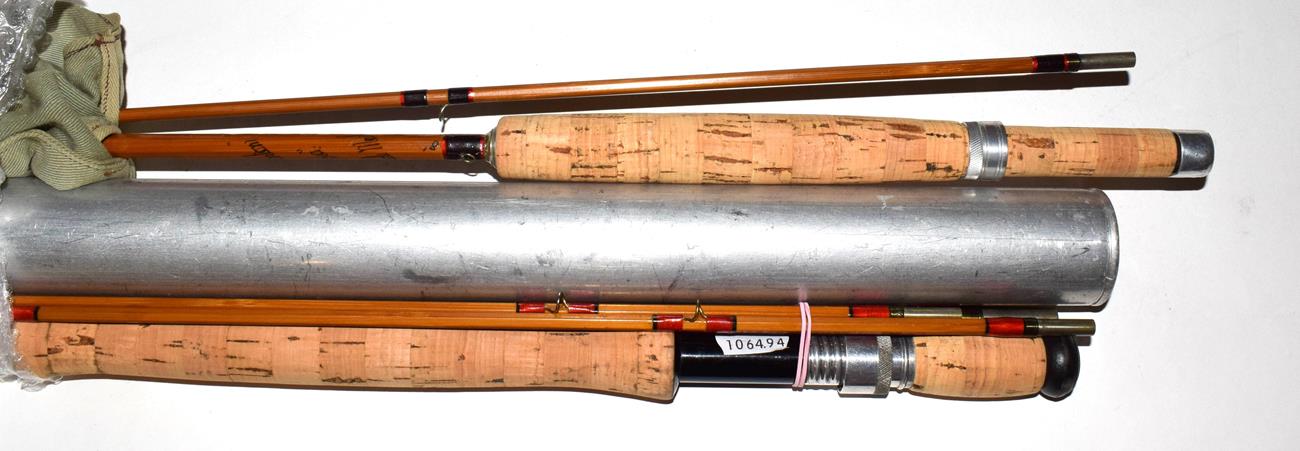 Lot 3053 - A Hardy ''Salmon De-Luxe'' 3 Section Cane salmon Fly Rod with additional top section, 9-6''...