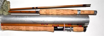 Lot 3053 - A Hardy ''Salmon De-Luxe'' 3 Section Cane salmon Fly Rod with additional top section, 9-6''...