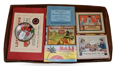 Lot 3134 - Various Passtimes History of England card game, Bezique, Tweedledum and Tweedledee game, Bali,...