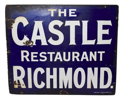 Lot 3140 - Enamel Sign 'The Castle Restaurant Richmond' white lettering on cobalt blue ground, marked...