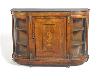 Lot 1362 - A Victorian Figured Walnut, Tulipwood Banded and Ebony Strung Breakfront Credenza, 3rd quarter 19th