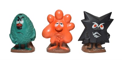 Lot 3143 - Hoover Three Squeaky Advertising Figures Dust, Fluff and Grit, each marked with Hoover logo to base