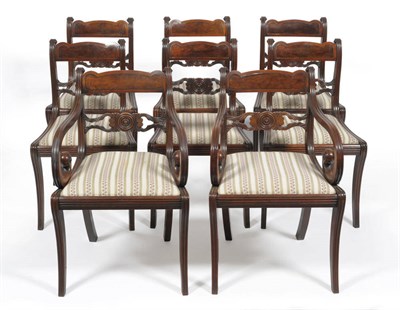 Lot 1384 - A Set of Eight Regency Mahogany and Brass Strung Dining Chairs, 2nd quarter 19th century, the...