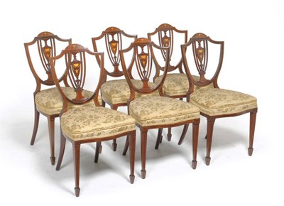 Lot 1387 - A Set of Six Sheraton Revival Mahogany and Boxwood Strung Dining Chairs, circa 1900, with...