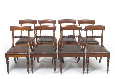 Lot 1388 - A Set of Eight Early Victorian Dining Chairs, circa 1840, the curved top and honeysuckle carved...