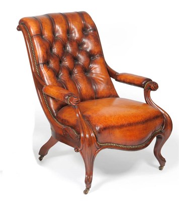 Lot 1393 - A Victorian Mahogany Framed Open Armchair, 3rd quarter 19th century, upholstered in brown...