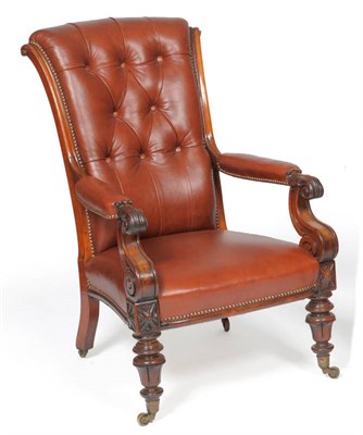 Lot 1394 - A Victorian Walnut Framed Open Armchair, 3rd quarter 19th century, upholstered in modern...