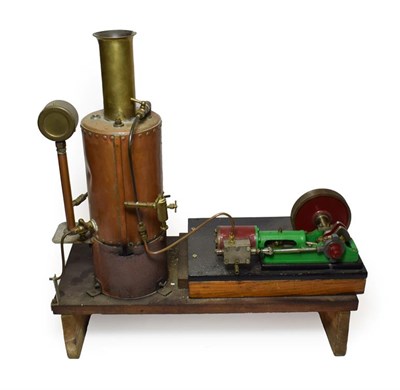 Lot 3438 - Live Steam Stationary Engine with large vertical boiler 17'', 43 to top of chimney, with...