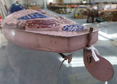 Lot 3460 - Hornby Speedboat No.1 Duck lilac body with blue/brown detailing (G, some denting to hull, box P)
