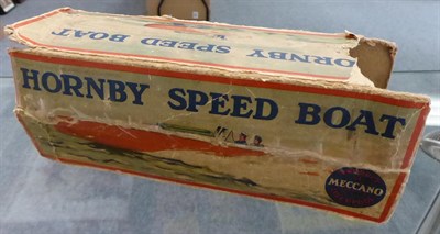 Lot 3460 - Hornby Speedboat No.1 Duck lilac body with blue/brown detailing (G, some denting to hull, box P)
