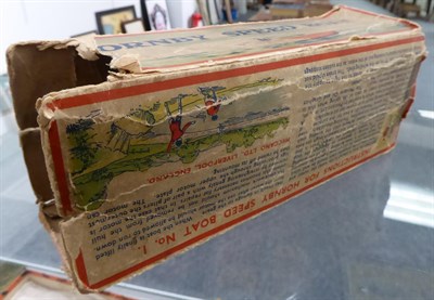 Lot 3460 - Hornby Speedboat No.1 Duck lilac body with blue/brown detailing (G, some denting to hull, box P)