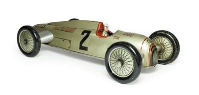 Lot 3461 - Josef Neuhierl Furth (JNF) (?) C/w Auto Union Racing Car silver with driver figure 12'', 31cm (G)