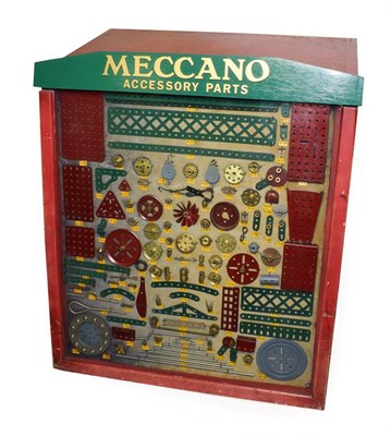 Lot 3466 - Meccano Dealers Spare Part Storage Cabinet with sloped glass front behind which is a display of...