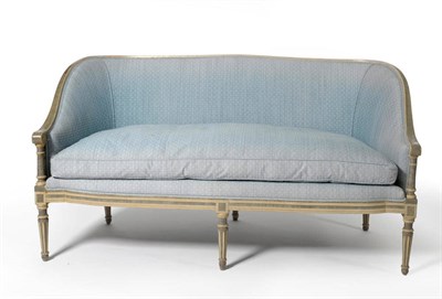 Lot 1400 - A 19th Century Green and Grey Painted Canapé, upholstered in modern blue fabric with padded...