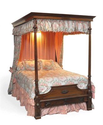 Lot 1401 - A Mahogany Four-Poster Bed, basically 19th century with associated dentil cornice above a plain...