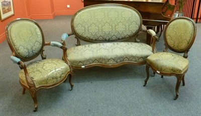 Lot 1403 - A Victorian Rosewood and Brass Framed Open Settee, 3rd quarter 19th century, upholstered in...