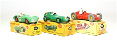 Lot 3531 - Dinky Racing Cars 110 Aston Martin DB3 (E-G box G) 239 Vanwall (G box F-G) and 231 Maserati...