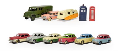 Lot 3535 - Dinky Two Tone Cars Rover 75 blue/cream, Hillman Minx cerise/blue, Austin Devon green/cerise,...