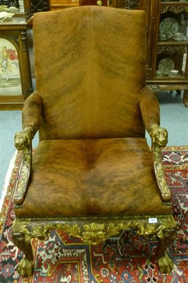 Lot 1406 - A George I Style Armchair, by Theodore Alexander, of Recent Manufacture, upholstered in brown...